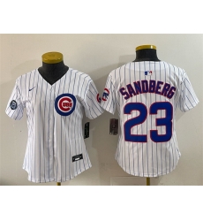 Women Chicago Cubs 23 Ryne Sandberg White Pinstripe Ryne Sandberg Tribute Vapor Limited V2 Stitched Baseball Jersey
