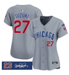 Women Chicago Cubs 27 Seiya Suzuki Gray Ryne Sandberg Tribute Vapor Limited V3 Stitched Baseball Jersey Women Chicago Cubs 27 Seiya Suzuki Gray Ryne Sandberg Tribute Vapor Limited V3 Stitched Baseball Jersey