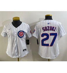 Women Chicago Cubs 27 Seiya Suzuki White Home Limited Stitched Baseball Jersey Women Chicago Cubs 27 Seiya Suzuki White Home Limited Stitched Baseball Jersey