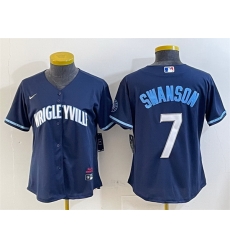 Women Chicago Cubs 7 Dansby Swanson Navy City Connect Stitched Jersey Women Chicago Cubs 7 Dansby Swanson Navy City Connect Stitched Jersey