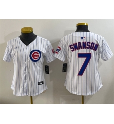 Women Chicago Cubs 7 Dansby Swanson White Cool Base Stitched Jersey Women Chicago Cubs 7 Dansby Swanson White Cool Base Stitched Jersey