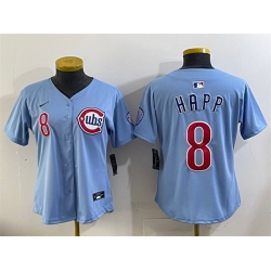 Women Chicago Cubs 8 Ian Happ Blue 2024 25 2nd Alternatemited Stitched Baseball Jersey