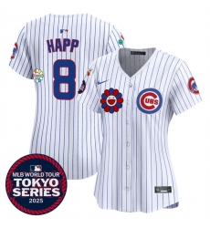 Women Chicago Cubs 8 Ian Happ White 2025 Tokyo Series Limited Stitched Baseball Jersey Women Chicago Cubs 8 Ian Happ White 2025 Tokyo Series Limited Stitched Baseball Jersey