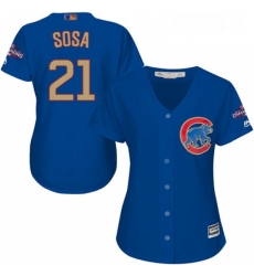 Womens Majestic Chicago Cubs 21 Sammy Sosa Authentic Royal Blue 2017 Gold Champion MLB Jersey Womens Majestic Chicago Cubs 21 Sammy Sosa Authentic Royal Blue 2017 Gold Champion MLB Jersey
