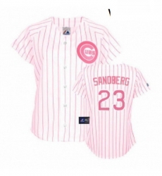 Womens Majestic Chicago Cubs 23 Ryne Sandberg Authentic WhitePink Strip Fashion MLB Jersey Womens Majestic Chicago Cubs 23 Ryne Sandberg Authentic WhitePink Strip Fashion MLB Jersey
