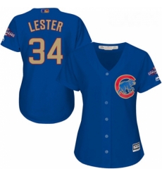 Womens Majestic Chicago Cubs 34 Jon Lester Authentic Royal Blue 2017 Gold Champion MLB Jersey Womens Majestic Chicago Cubs 34 Jon Lester Authentic Royal Blue 2017 Gold Champion MLB Jersey