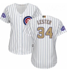 Womens Majestic Chicago Cubs 34 Jon Lester Authentic White 2017 Gold Program MLB Jersey Womens Majestic Chicago Cubs 34 Jon Lester Authentic White 2017 Gold Program MLB Jersey