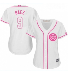 Womens Majestic Chicago Cubs 9 Javier Baez Replica White Fashion MLB Jersey Womens Majestic Chicago Cubs 9 Javier Baez Replica White Fashion MLB Jersey