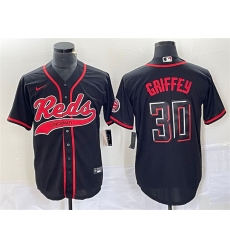 Men Cincinnati Reds 30 Ken Griffey Jr Black Cool Base Stitched Baseball Jersey Men Cincinnati Reds 30 Ken Griffey Jr Black Cool Base Stitched Baseball Jersey