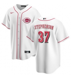 Men Cincinnati Reds 37 Tyler Stephenson White Cool Base Stitched Baseball Jersey Men Cincinnati Reds 37 Tyler Stephenson White Cool Base Stitched Baseball Jersey