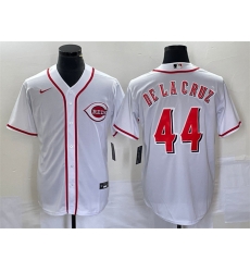 Men Cincinnati Reds 44 Elly De La Cruz Number White Cool Base Stitched Baseball Jersey 1 Men Cincinnati Reds 44 Elly De La Cruz Number White Cool Base Stitched Baseball Jersey 1