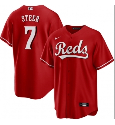 Men Cincinnati Reds 7 Spencer Steer Red Cool Base Stitched Baseball Jersey Men Cincinnati Reds 7 Spencer Steer Red Cool Base Stitched Baseball Jersey