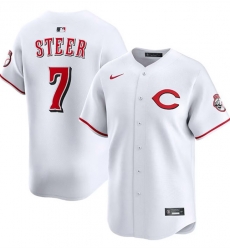 Men Cincinnati Reds 7 Spencer Steer White 2025 Home Limited Stitched Baseball Jersey