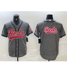 Men Cincinnati Reds Grey Team Big Logo Cool Base Stitched Baseball Jerseys Men Cincinnati Reds Grey Team Big Logo Cool Base Stitched Baseball Jerseys