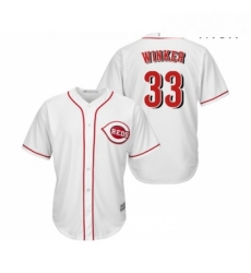 Mens Cincinnati Reds 33 Jesse Winker Replica White Home Cool Base Baseball Jersey Mens Cincinnati Reds 33 Jesse Winker Replica White Home Cool Base Baseball Jersey