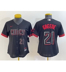 Women Cincinnati Reds 21 Hunter Greene Black 2023 City Connect With Patch Stitched Baseball Jersey Women Cincinnati Reds 21 Hunter Greene Black 2023 City Connect With Patch Stitched Baseball Jersey