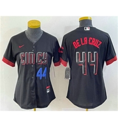 Women Cincinnati Reds 44 Elly De La Cruz Number Black 2023 City Connect Cool Base Stitched Baseball Jersey3 Women Cincinnati Reds 44 Elly De La Cruz Number Black 2023 City Connect Cool Base Stitched Baseball Jersey3