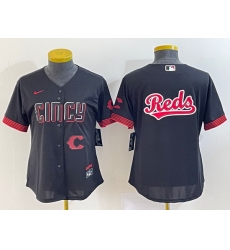 Women Cincinnati Reds Black Team Big Logo 2023 City Connect With Patch Stitched Baseball Jersey Women Cincinnati Reds Black Team Big Logo 2023 City Connect With Patch Stitched Baseball Jersey