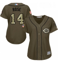 Womens Majestic Cincinnati Reds 14 Pete Rose Replica Green Salute to Service MLB Jersey Womens Majestic Cincinnati Reds 14 Pete Rose Replica Green Salute to Service MLB Jersey