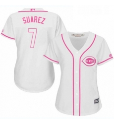 Womens Majestic Cincinnati Reds 7 Eugenio Suarez Authentic White Fashion Cool Base MLB Jersey Womens Majestic Cincinnati Reds 7 Eugenio Suarez Authentic White Fashion Cool Base MLB Jersey