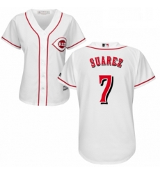 Womens Majestic Cincinnati Reds 7 Eugenio Suarez Authentic White Home Cool Base MLB Jersey Womens Majestic Cincinnati Reds 7 Eugenio Suarez Authentic White Home Cool Base MLB Jersey