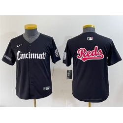 Youth Cincinnati Reds Team Big Logo Black  27Gothic Queen City Edition 27 Vapor Premier Limited Stitched Baseball Jersey