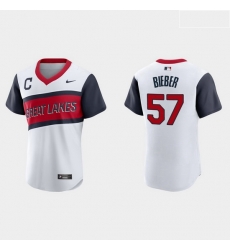 Men Cleveland Indians 57 Shane Bieber Men Nike White 2021 Little League Class Authentic MLB Jersey Men Cleveland Indians 57 Shane Bieber Men Nike White 2021 Little League Class Authentic MLB Jersey