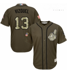 Mens Majestic Cleveland Indians 13 Omar Vizquel Replica Green Salute to Service MLB Jersey Mens Majestic Cleveland Indians 13 Omar Vizquel Replica Green Salute to Service MLB Jersey