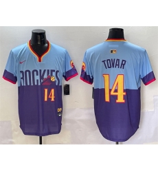 Men Colorado Rockies 14 Ezequiel Tovar Purple Light Blue 2025 City Connect Limited Stitched Baseball Jersey