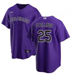 Men Colorado Rockies 25 Jacob Stallings Purple Cool Base Stitched Baseball Jersey Men Colorado Rockies 25 Jacob Stallings Purple Cool Base Stitched Baseball Jersey