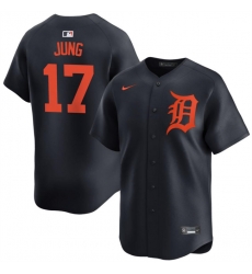 Men Detroit Tigers 17 Jace Jung Black 2024 Alternate Limited Stitched Baseball Jersey Men Detroit Tigers 17 Jace Jung Black 2024 Alternate Limited Stitched Baseball Jersey