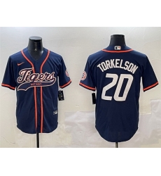 Men Detroit Tigers 20 Spencer Torkelson Navy With Patch Cool Base Stitched Baseball Jersey