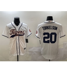 Men Detroit Tigers 20 Spencer Torkelson White With Patch Cool Base Stitched Baseball Jersey Men Detroit Tigers 20 Spencer Torkelson White With Patch Cool Base Stitched Baseball Jersey