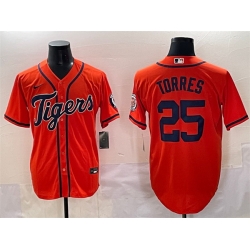 Men Detroit Tigers 25 Gleyber Torres Orange With Patch Vapor Premier Limited Stitched Baseball Jersey