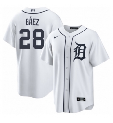 Men Detroit Tigers 28 Javier Baez White Cool Base Stitched Jersey Men Detroit Tigers 28 Javier Baez White Cool Base Stitched Jersey