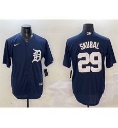 Men Detroit Tigers 29 Tarik Skubal Navy Cool Base Stitched Baseball Jersey Men Detroit Tigers 29 Tarik Skubal Navy Cool Base Stitched Baseball Jersey