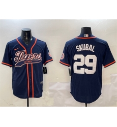 Men Detroit Tigers 29 Tarik Skubal Navy With Patch Cool Base Stitched Baseball Jersey Men Detroit Tigers 29 Tarik Skubal Navy With Patch Cool Base Stitched Baseball Jersey
