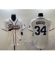 Men Detroit Tigers 34 Jake Rogers White With Patch Cool Base Stitched Baseball Jersey Men Detroit Tigers 34 Jake Rogers White With Patch Cool Base Stitched Baseball Jersey