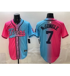 Men Detroit Tigers 7 Kevin McGonigle Pink Blue Limited Stitched Baseball Jersey Men Detroit Tigers 7 Kevin McGonigle Pink Blue Limited Stitched Baseball Jersey