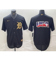 Men Detroit Tigers Black Team Big Logo Cool Base Stitched Baseball Jersey 5 Men Detroit Tigers Black Team Big Logo Cool Base Stitched Baseball Jersey 5