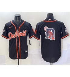 Men Detroit Tigers Team Big Logo Black With Patch Cool Base Stitched Baseball Jersey Men Detroit Tigers Team Big Logo Black With Patch Cool Base Stitched Baseball Jersey