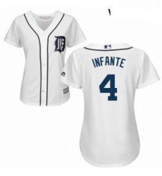 Womens Majestic Detroit Tigers 4 Omar Infante Replica White Home Cool Base MLB Jersey Womens Majestic Detroit Tigers 4 Omar Infante Replica White Home Cool Base MLB Jersey