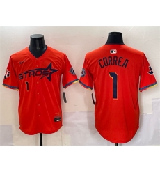 Men Houston Astros 1 Carlos Correa Orange 2025 City Connect With Texas Patch Limited Stitched Baseball Jersey