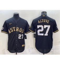 Men Houston Astros 27 Jose Altuve Black Gold 2022 World Series Stitched Baseball Jersey Men Houston Astros 27 Jose Altuve Black Gold 2022 World Series Stitched Baseball Jersey
