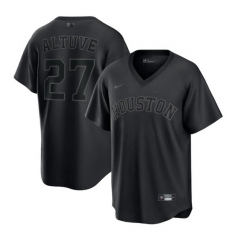 Men Houston Astros 27 Jose Altuve Black Pitch Black Fashion Replica Stitched Jersey Men Houston Astros 27 Jose Altuve Black Pitch Black Fashion Replica Stitched Jersey