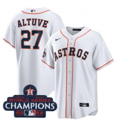 Men Houston Astros 27 Jose Altuve White 2022 World Series Champions Home Stitched Baseball Jersey Men Houston Astros 27 Jose Altuve White 2022 World Series Champions Home Stitched Baseball Jersey