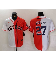 Men Houston Astros 27 Jose Altuve White Orange Split With Patch Cool Base Stitched Baseball Jersey Men Houston Astros 27 Jose Altuve White Orange Split With Patch Cool Base Stitched Baseball Jersey