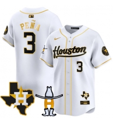 Men Houston Astros 3 Jeremy Pe F1a White Gold Houston Rodeo Patch Vapor Premier Limited Stitched Baseball Jersey Men Houston Astros 3 Jeremy Pe F1a White Gold Houston Rodeo Patch Vapor Premier Limited Stitched Baseball Jersey