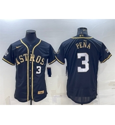 Men Houston Astros 3 Jeremy Pena Black Gold 2022 World Series Flex Base Stitched Jersey Men Houston Astros 3 Jeremy Pena Black Gold 2022 World Series Flex Base Stitched Jersey