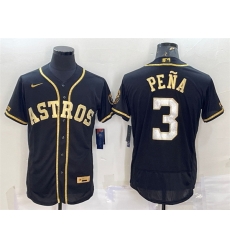 Men Houston Astros 3 Jeremy Pena Black Gold Flex Base Stitched Jersey Men Houston Astros 3 Jeremy Pena Black Gold Flex Base Stitched Jersey